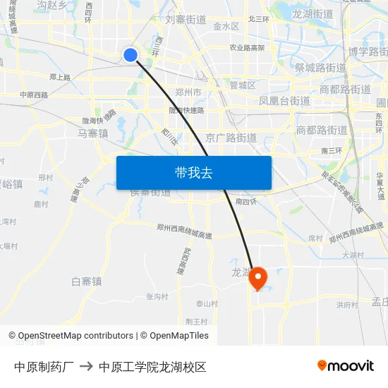 中原制药厂 to 中原工学院龙湖校区 map