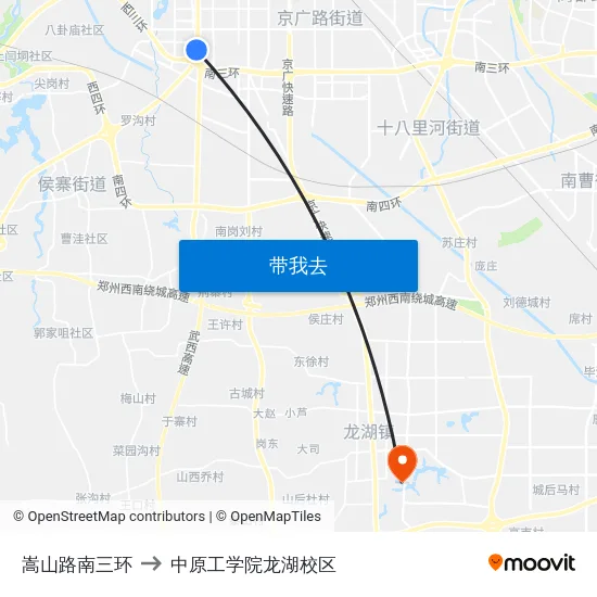 嵩山路南三环 to 中原工学院龙湖校区 map