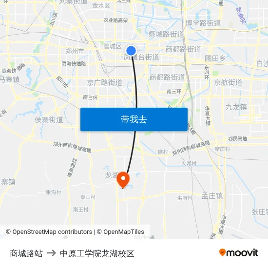 商城路站 to 中原工学院龙湖校区 map