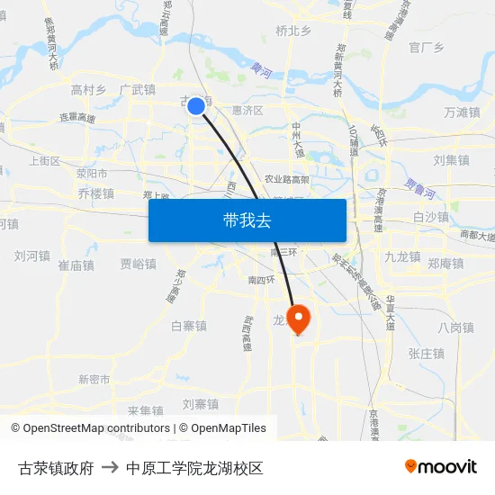 古荥镇政府 to 中原工学院龙湖校区 map