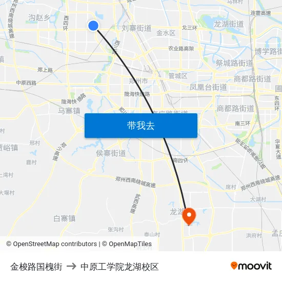 金梭路国槐街 to 中原工学院龙湖校区 map