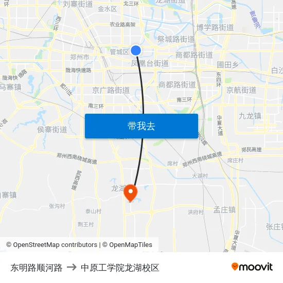 东明路顺河路 to 中原工学院龙湖校区 map