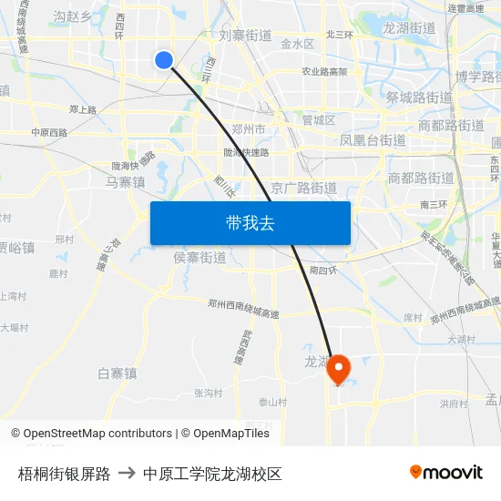 梧桐街银屏路 to 中原工学院龙湖校区 map
