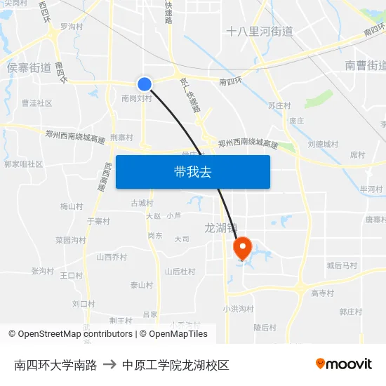 南四环大学南路 to 中原工学院龙湖校区 map