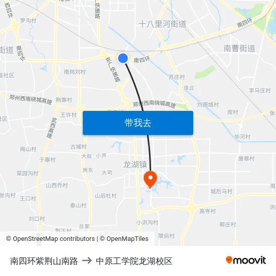 南四环紫荆山南路 to 中原工学院龙湖校区 map