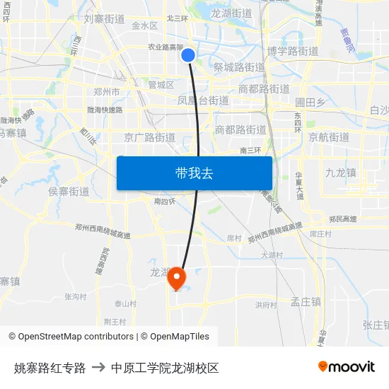 姚寨路红专路 to 中原工学院龙湖校区 map