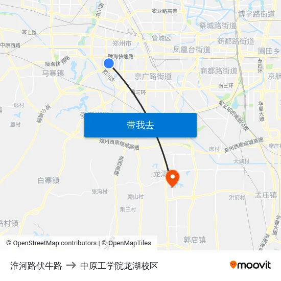 淮河路伏牛路 to 中原工学院龙湖校区 map