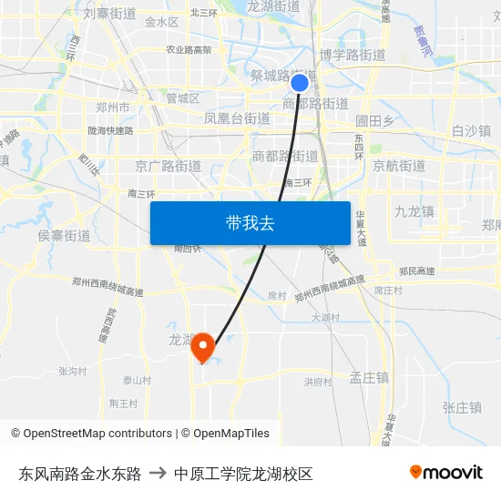 东风南路金水东路 to 中原工学院龙湖校区 map