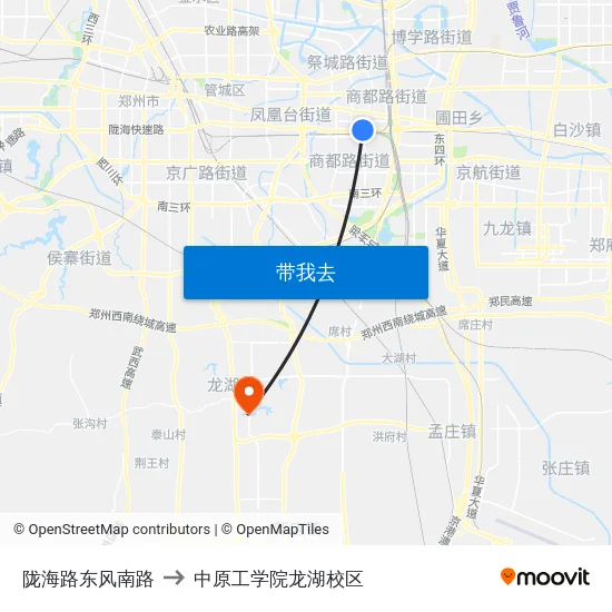 陇海路东风南路 to 中原工学院龙湖校区 map