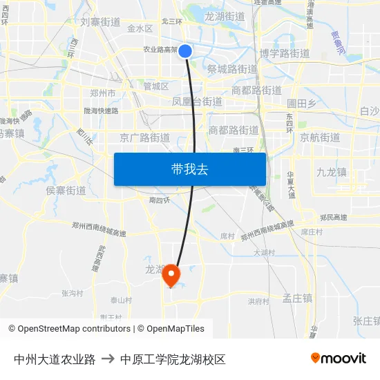 中州大道农业路 to 中原工学院龙湖校区 map