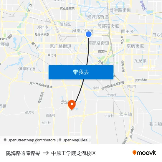 陇海路通泰路站 to 中原工学院龙湖校区 map