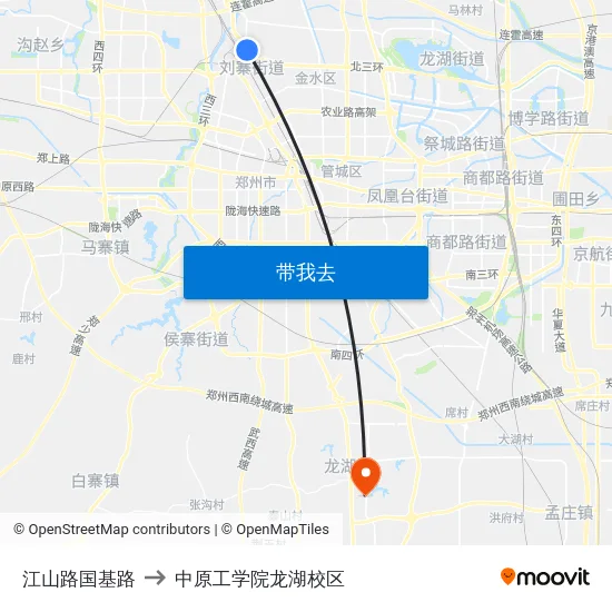 江山路国基路 to 中原工学院龙湖校区 map