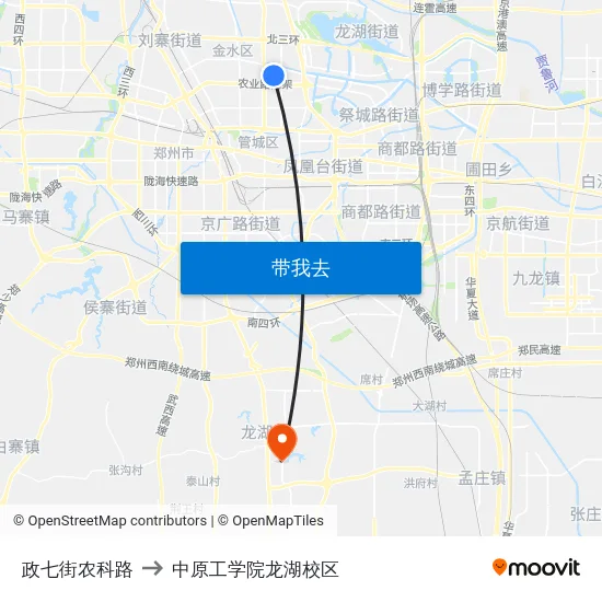 政七街农科路 to 中原工学院龙湖校区 map