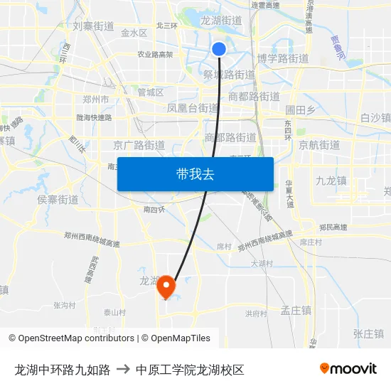 龙湖中环路九如路 to 中原工学院龙湖校区 map
