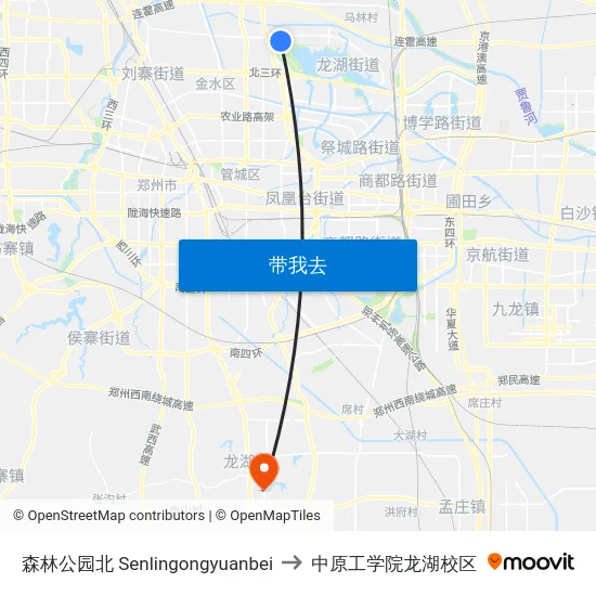 森林公园北 Senlingongyuanbei to 中原工学院龙湖校区 map