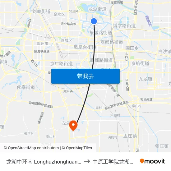 龙湖中环南 Longhuzhonghuannan to 中原工学院龙湖校区 map