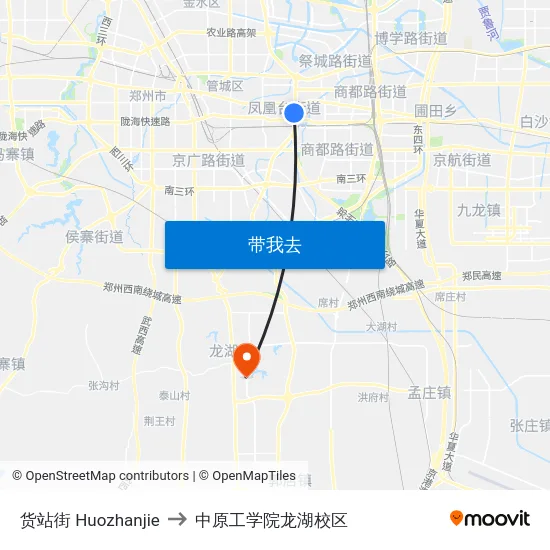 货站街 Huozhanjie to 中原工学院龙湖校区 map