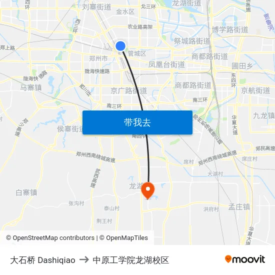 大石桥 Dashiqiao to 中原工学院龙湖校区 map