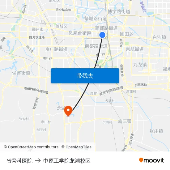 省骨科医院 to 中原工学院龙湖校区 map