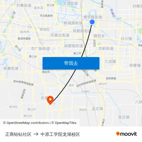 正商铂钻社区 to 中原工学院龙湖校区 map