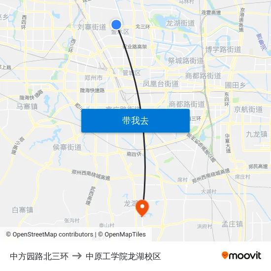 中方园路北三环 to 中原工学院龙湖校区 map