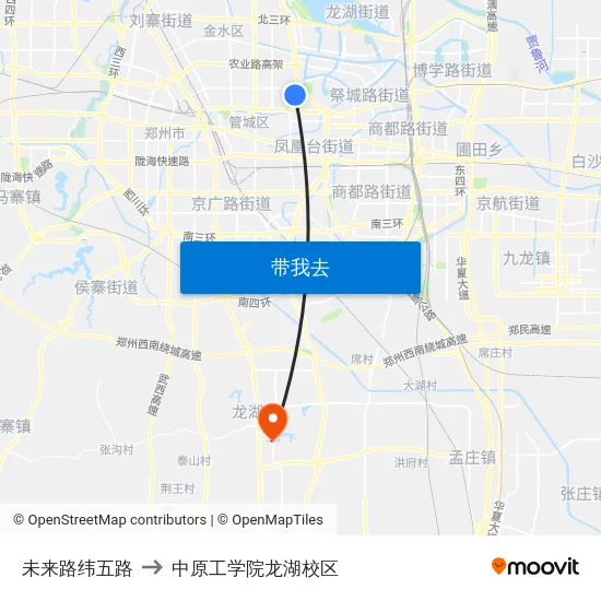 未来路纬五路 to 中原工学院龙湖校区 map
