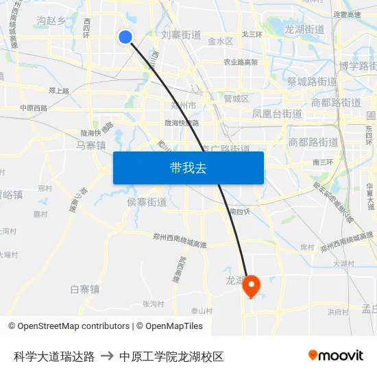 科学大道瑞达路 to 中原工学院龙湖校区 map