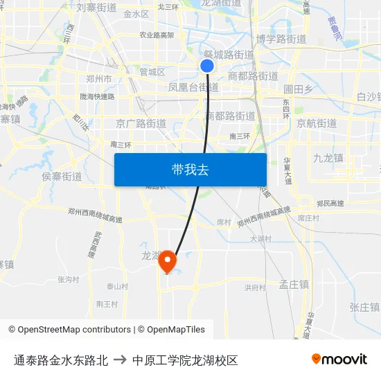 通泰路金水东路北 to 中原工学院龙湖校区 map