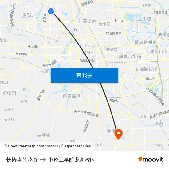 长椿路莲花街 to 中原工学院龙湖校区 map