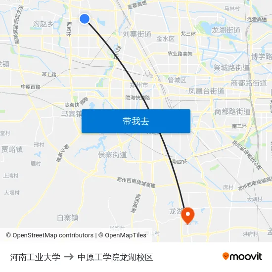 河南工业大学 to 中原工学院龙湖校区 map