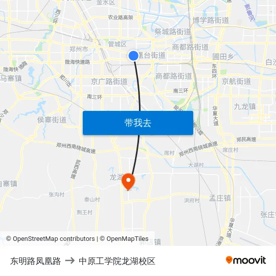 东明路凤凰路 to 中原工学院龙湖校区 map