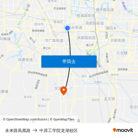 未来路凤凰路 to 中原工学院龙湖校区 map