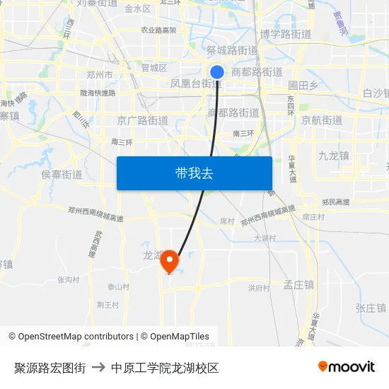 聚源路宏图街 to 中原工学院龙湖校区 map