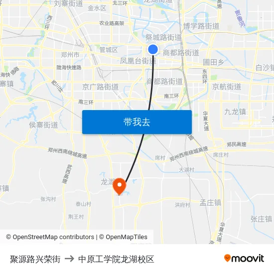 聚源路兴荣街 to 中原工学院龙湖校区 map