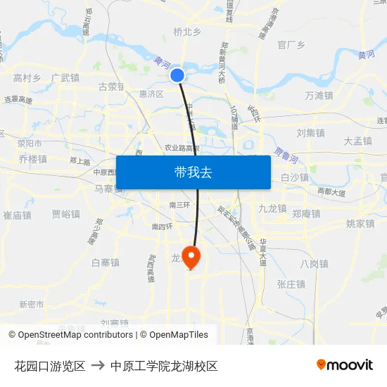 花园口游览区 to 中原工学院龙湖校区 map