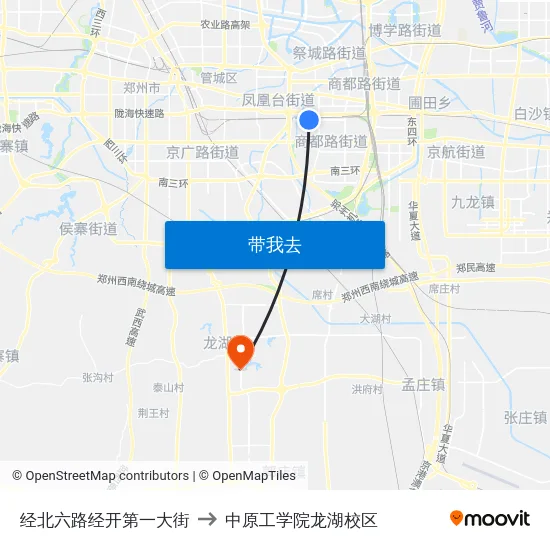 经北六路经开第一大街 to 中原工学院龙湖校区 map