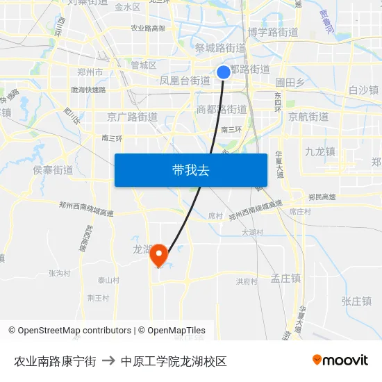 农业南路康宁街 to 中原工学院龙湖校区 map