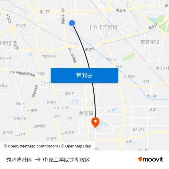 秀水湾社区 to 中原工学院龙湖校区 map