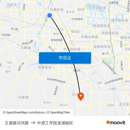 王屋路泾河路 to 中原工学院龙湖校区 map