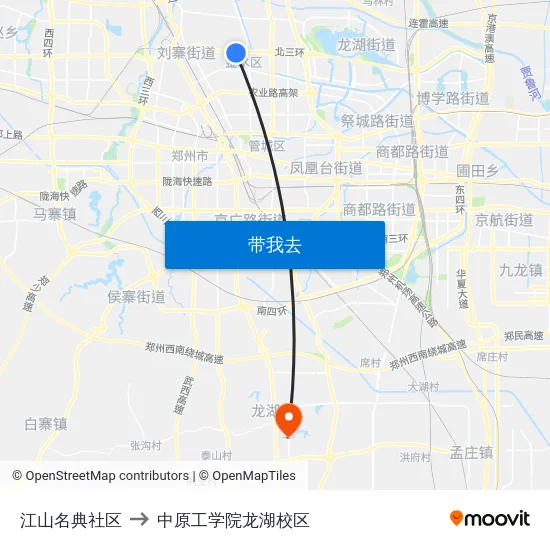 江山名典社区 to 中原工学院龙湖校区 map