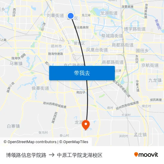 博颂路信息学院路 to 中原工学院龙湖校区 map