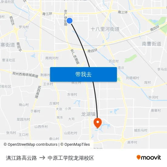 漓江路高云路 to 中原工学院龙湖校区 map