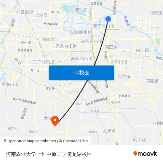 河南农业大学 to 中原工学院龙湖校区 map