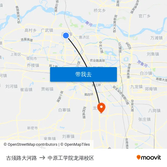 古须路大河路 to 中原工学院龙湖校区 map