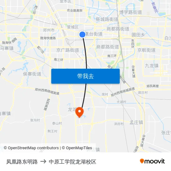 凤凰路东明路 to 中原工学院龙湖校区 map