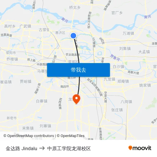 金达路 Jindalu to 中原工学院龙湖校区 map