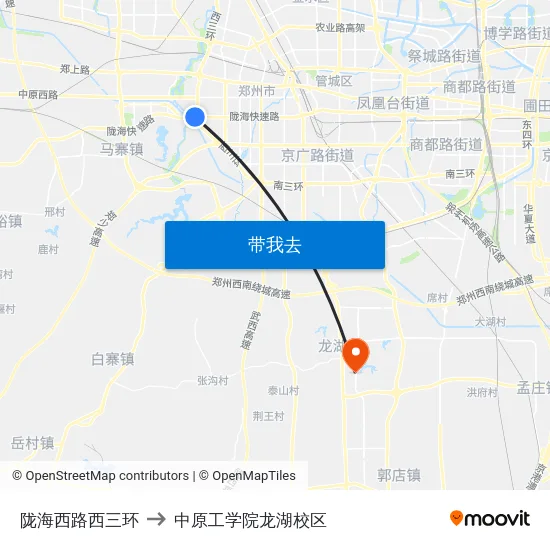 陇海西路西三环 to 中原工学院龙湖校区 map