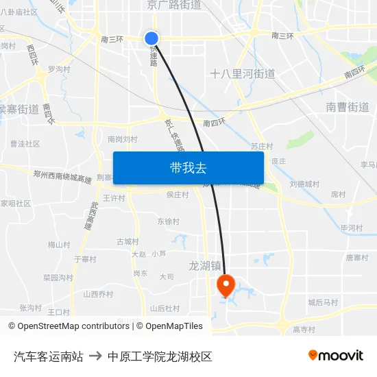 汽车客运南站 to 中原工学院龙湖校区 map