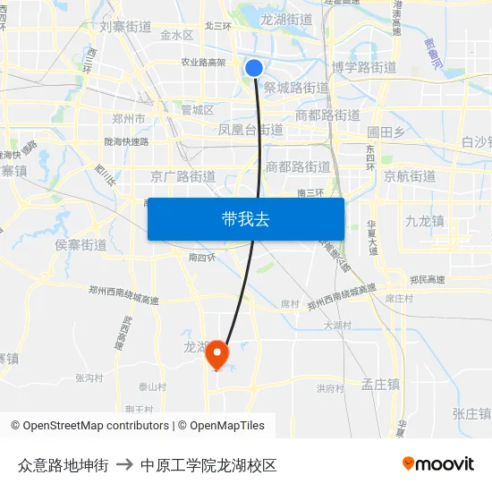 众意路地坤街 to 中原工学院龙湖校区 map