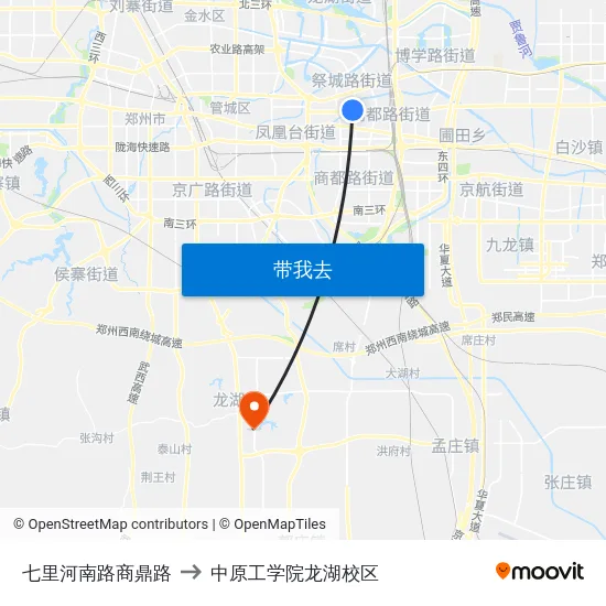 七里河南路商鼎路 to 中原工学院龙湖校区 map